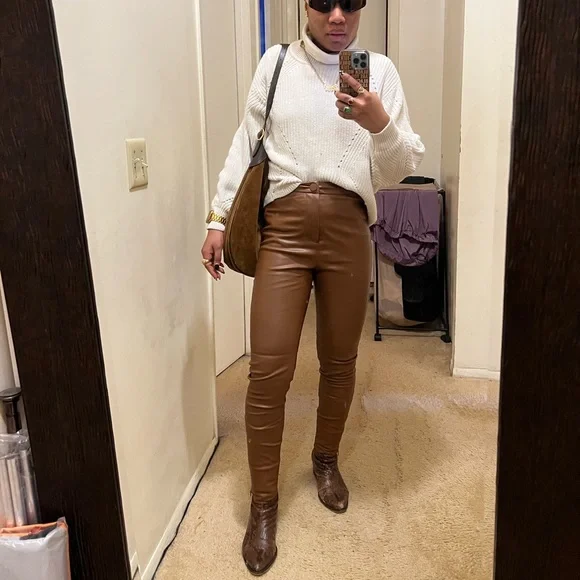 Zara Pants Jumpsuits Zara Brown Leather Pants Poshmark